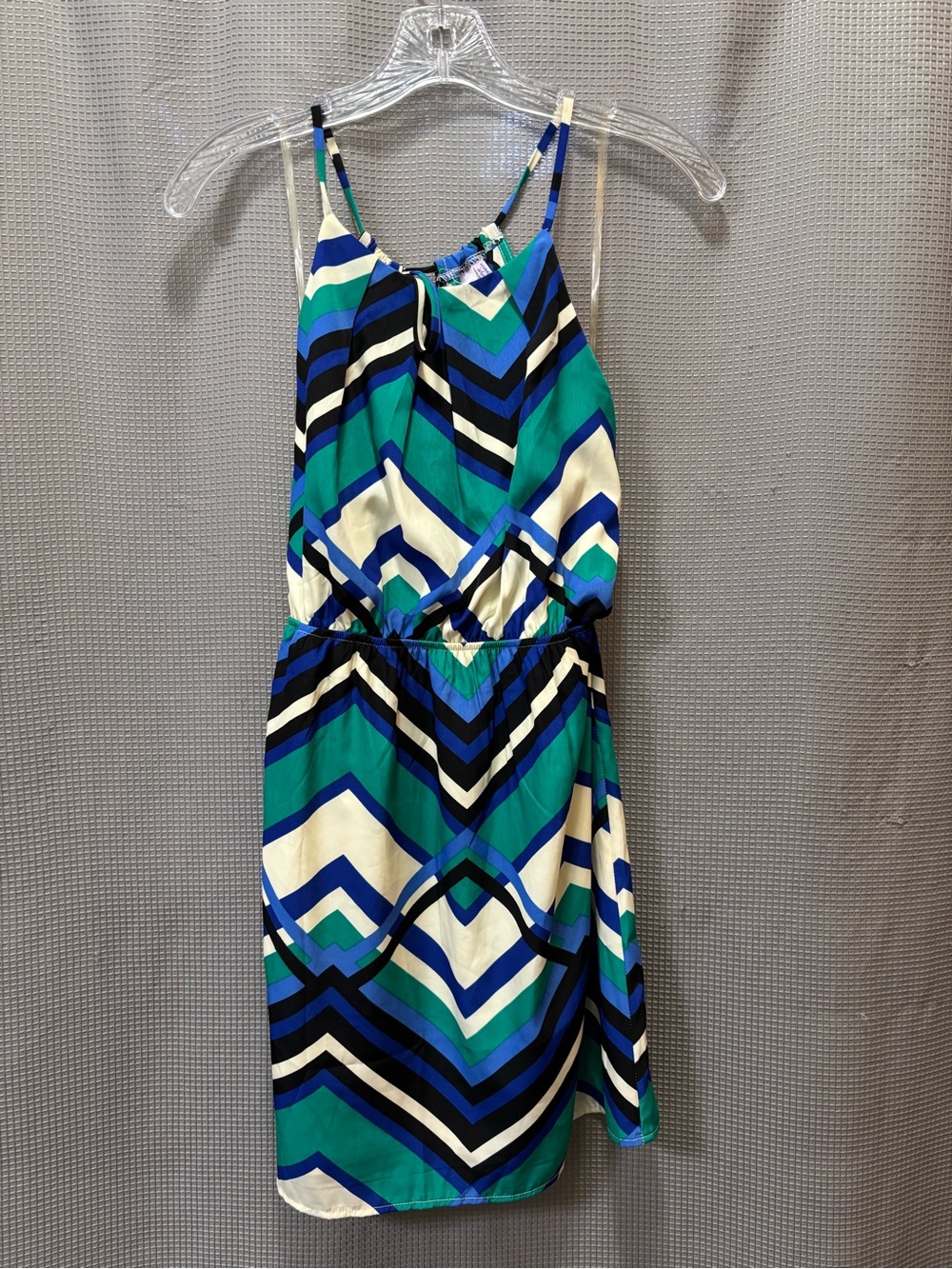 Alya Strappy Chevron Dress in Blue, Teal & White